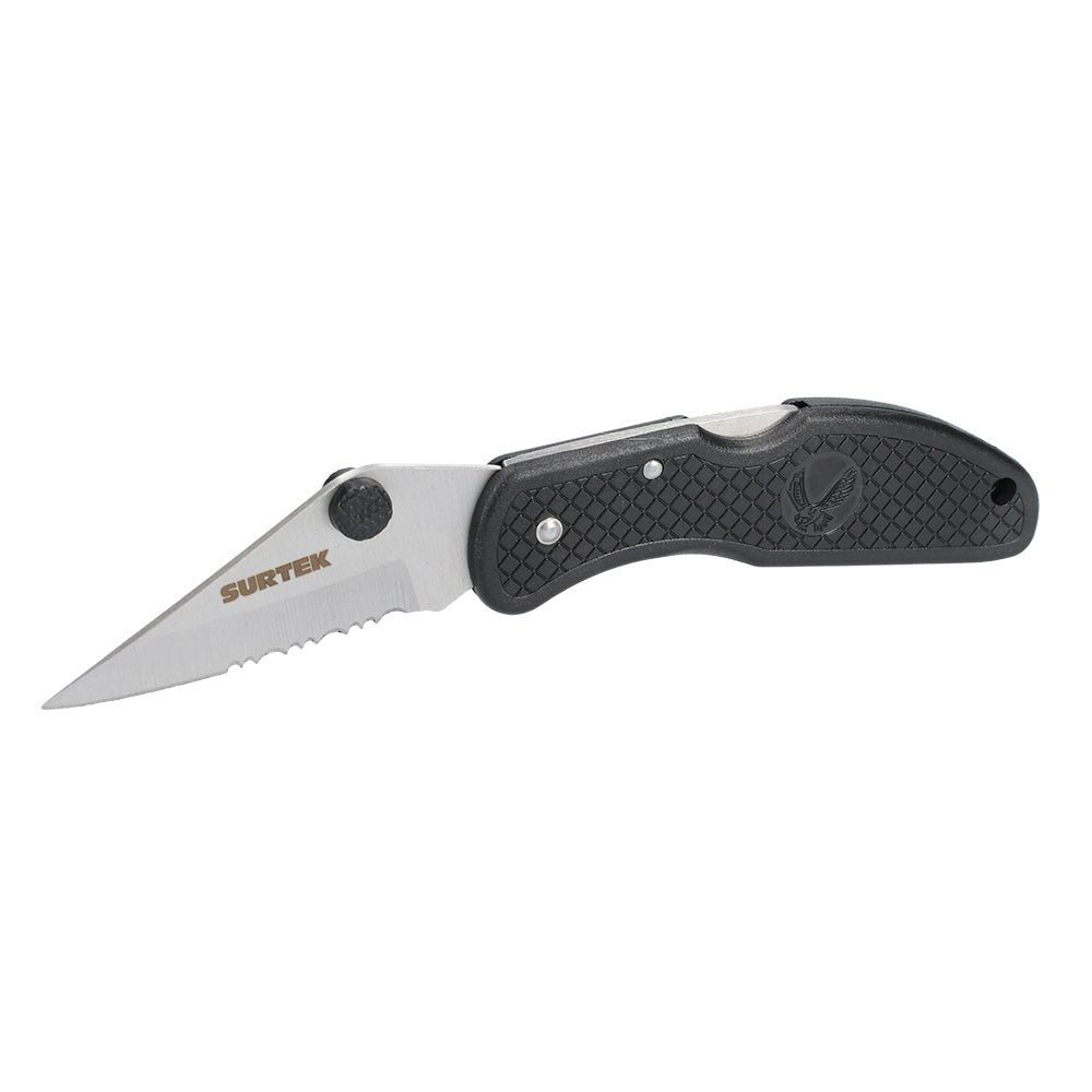 NAVAJA ABATIBLE DE ACERO INOXIDABLE CON MANGO DE PLÁSTICO HOJA DENTADA DE 2-3/4" SURTEK