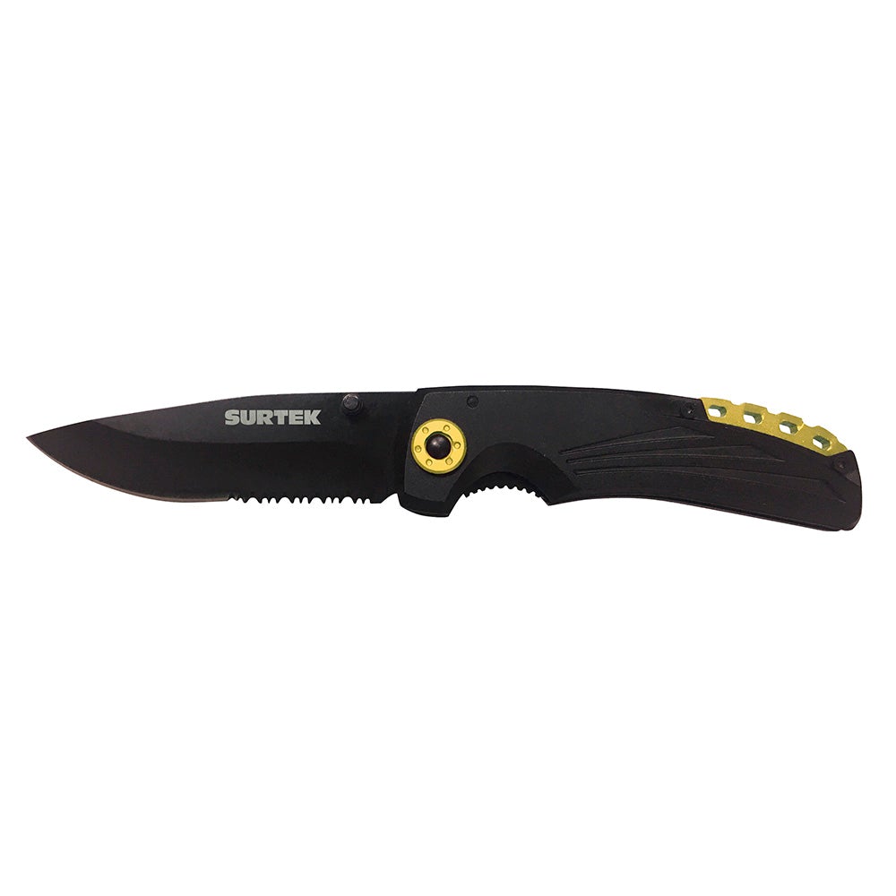 NAVAJA ABATIBLE DE ACERO INOXIDABLE CON MANGO BIMATERIAL SURTEK
