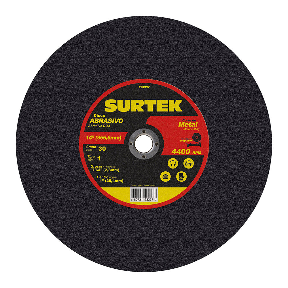 DISCO ABRASIVO TIPO 1 PARA METAL 14" X 7/64" SURTEK