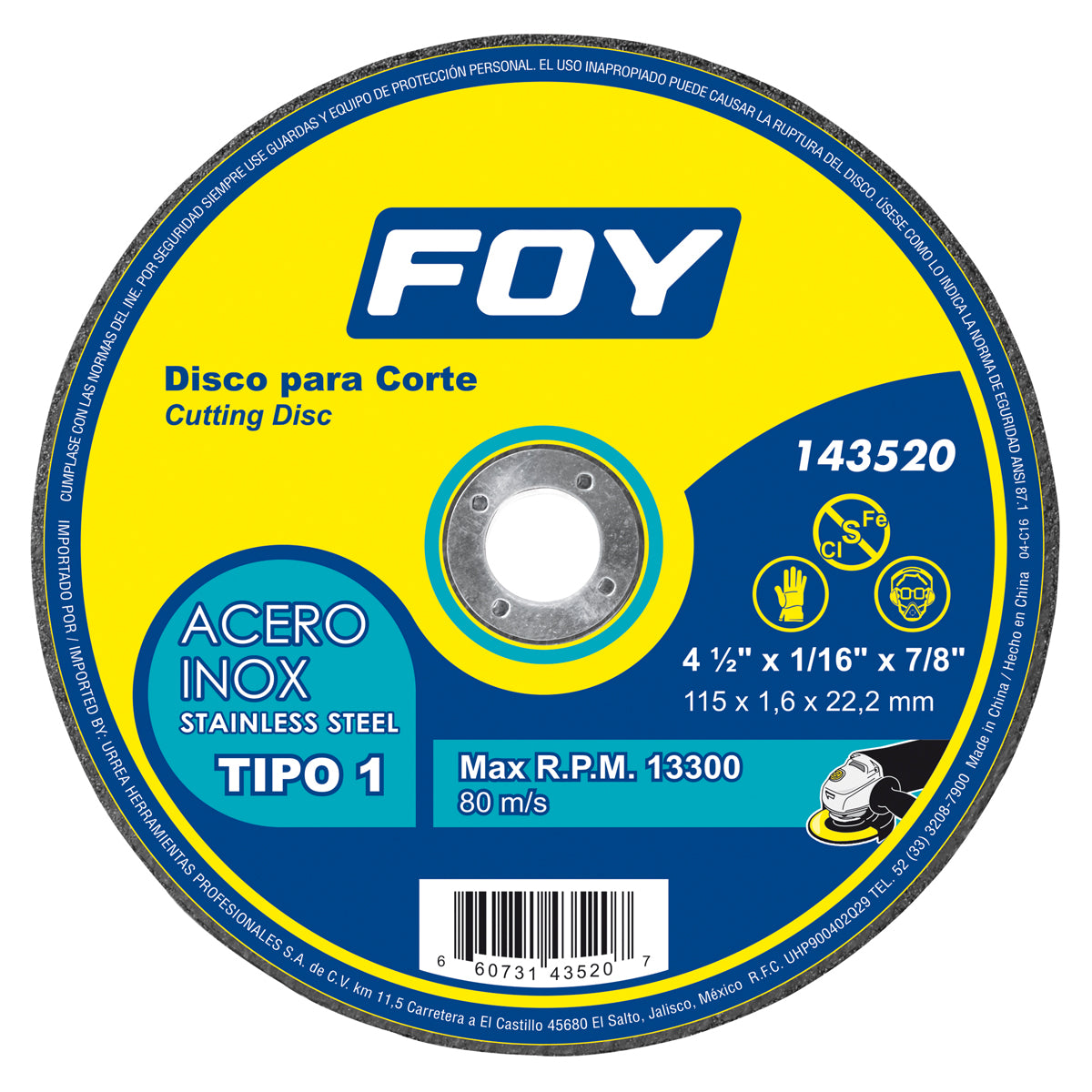 DISCO ABRASIVO TIPO 1 PARA ACERO INOXIDABLE  7" X 2 MM FOY