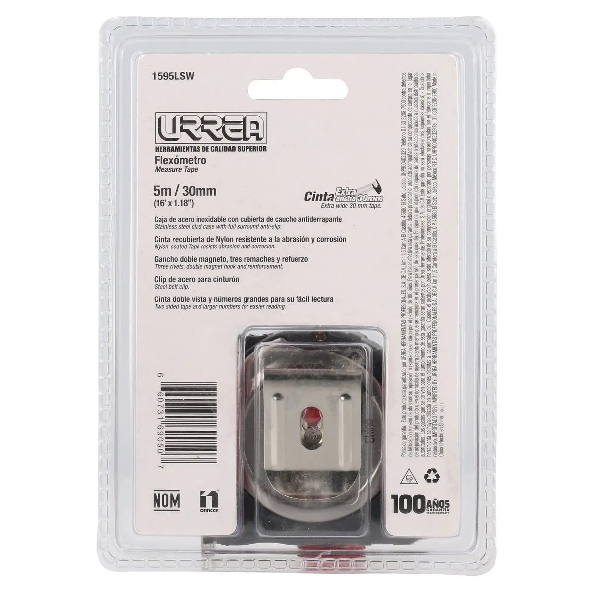 Flexómetro URREA 1595LSW 5 m x 30 mm Doble Vista