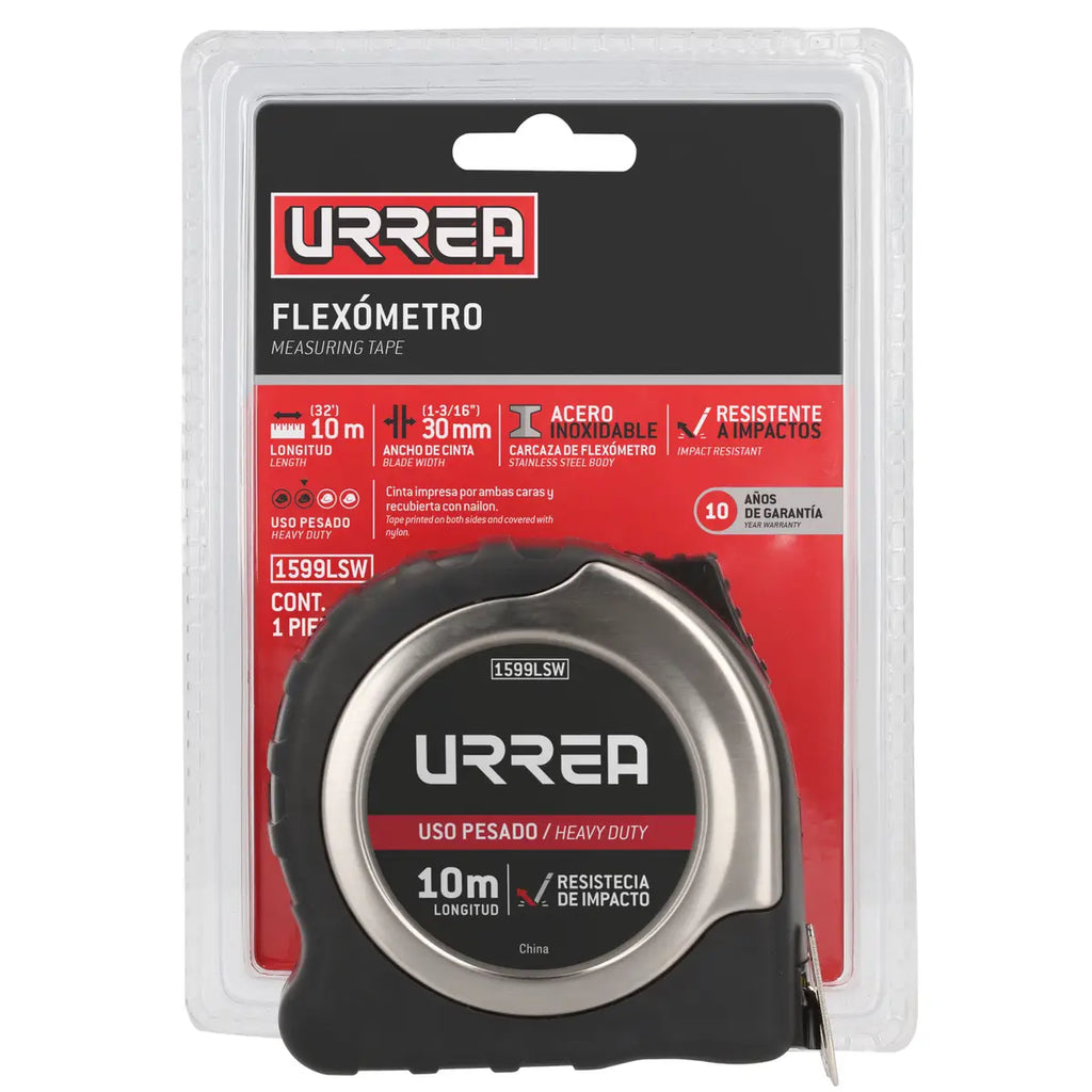 Flexómetro URREA 1599LSW 10 m x 30 mm Doble Vista