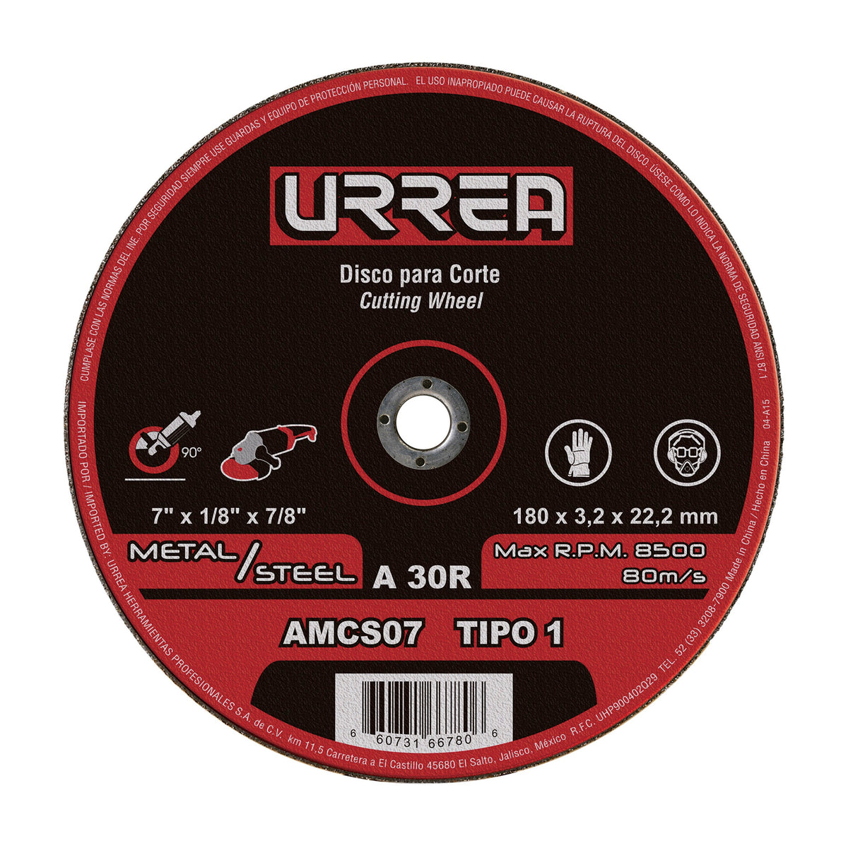 DISCO ABRASIVO TIPO 1 PARA METAL 7" X 1/8" URREA