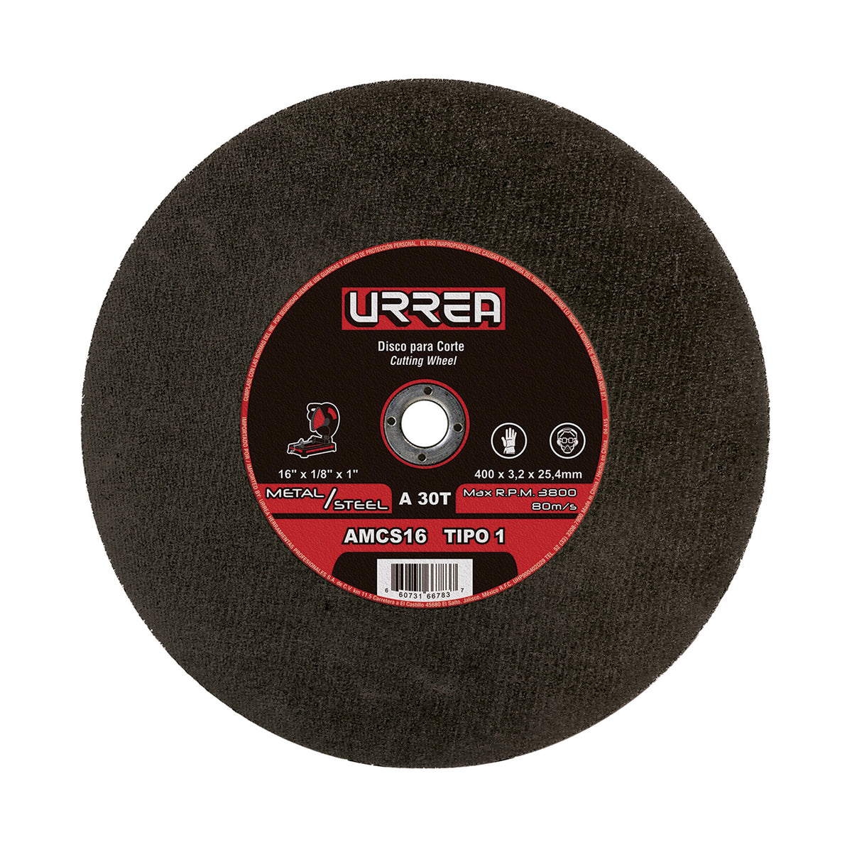 DISCO ABRASIVO TIPO 1 PARA METAL 16" X 1/8" URREA
