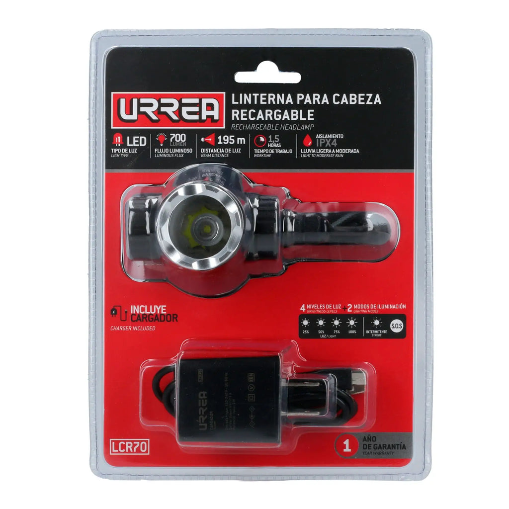 Lámpara Para Cabeza Recargable 700 Lúmenes - Urrea LCR70