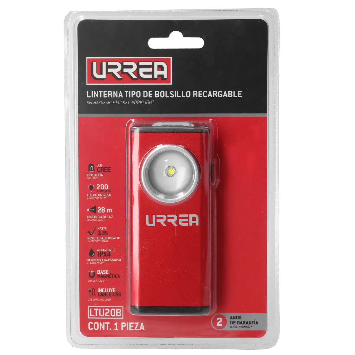 Linterna De Bolsillo Recargable 200 Lúmenes - URREA LTU20