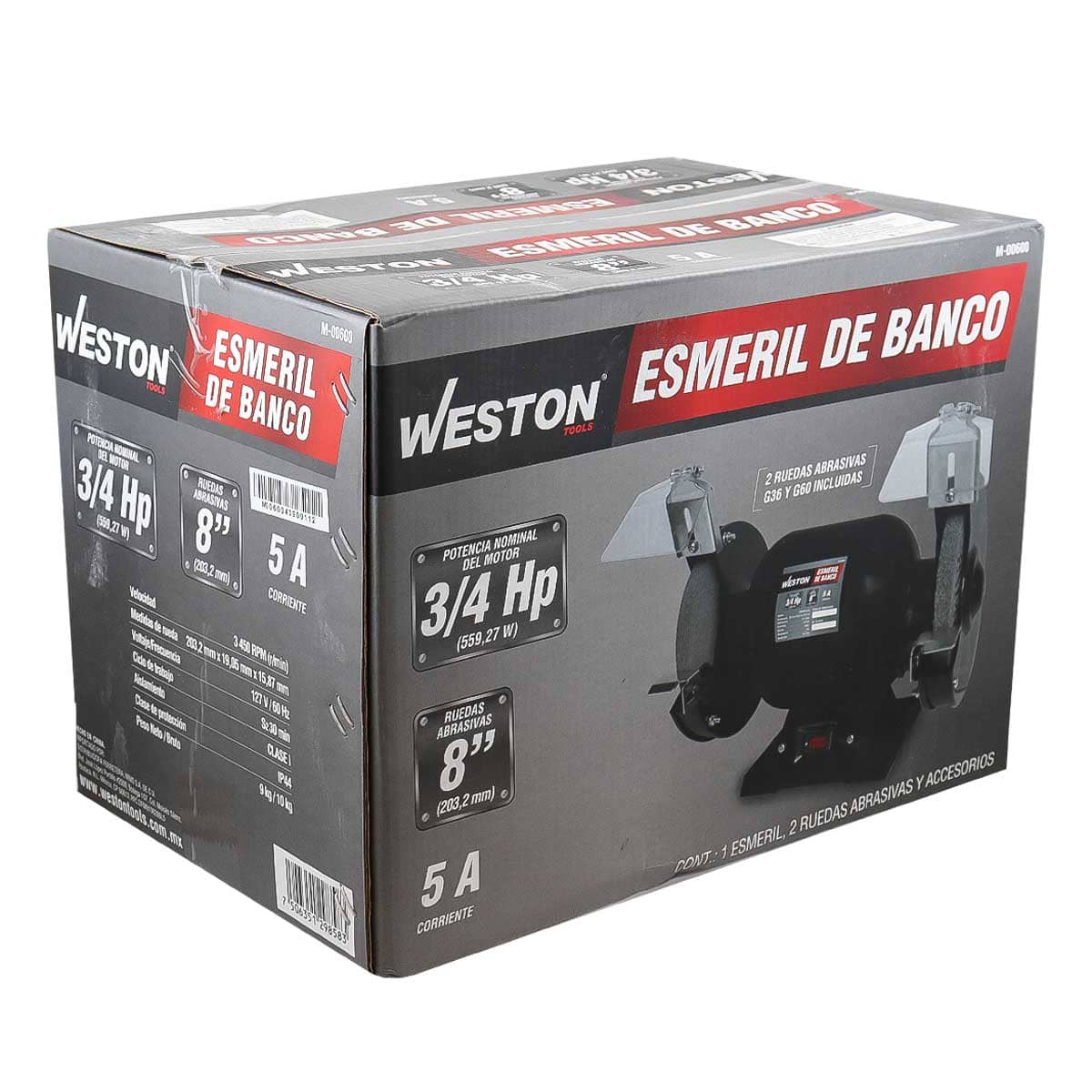 Esmeriladora de Banco 8" 3/4 Hp 3,450 RPM - Weston M-00600