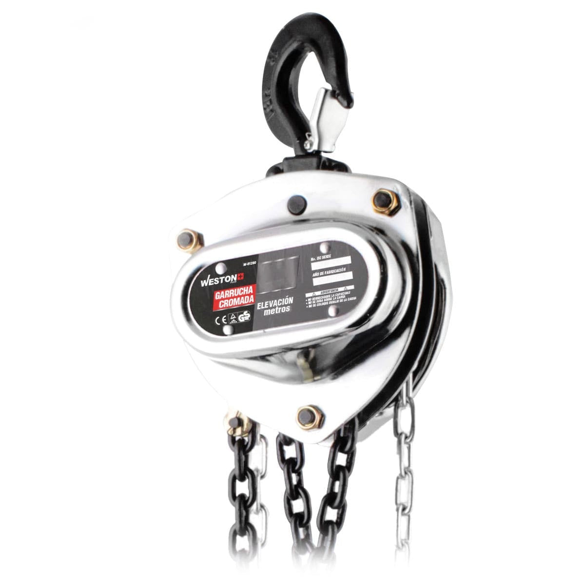 Garrucha Cromada Manual 2 T Cadena 10 Metros Grado 80 — Weston M-01320