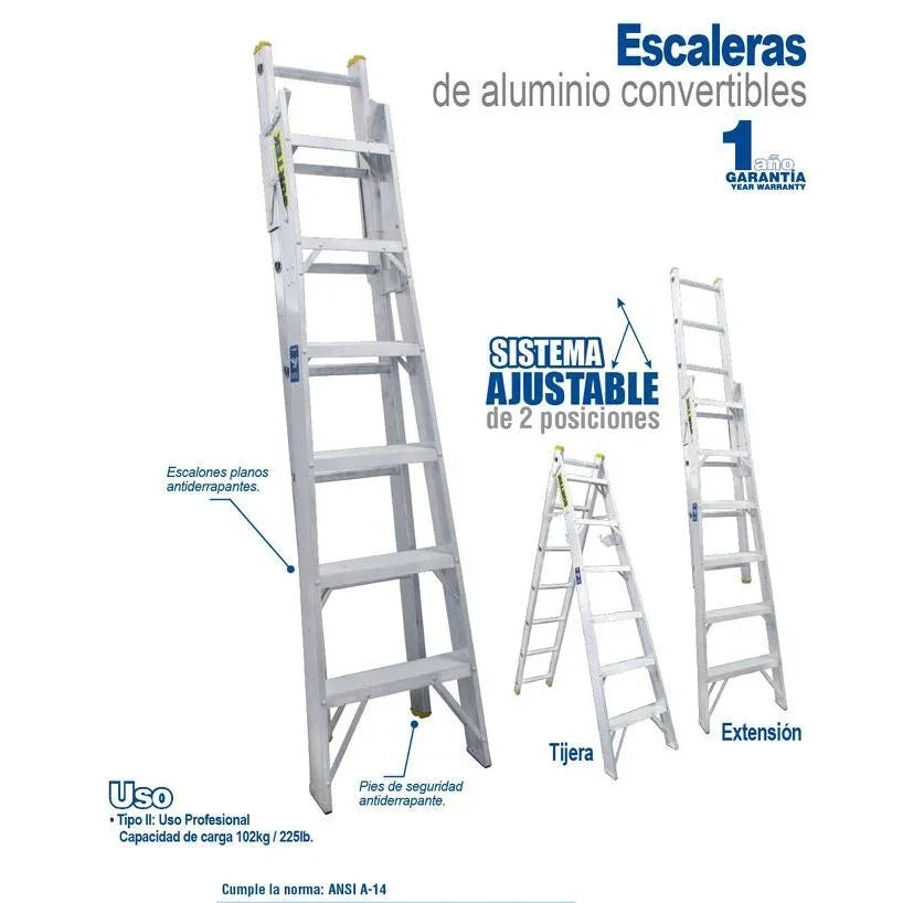Escalera Convertible Aluminio 3.98m - Surtek EC13